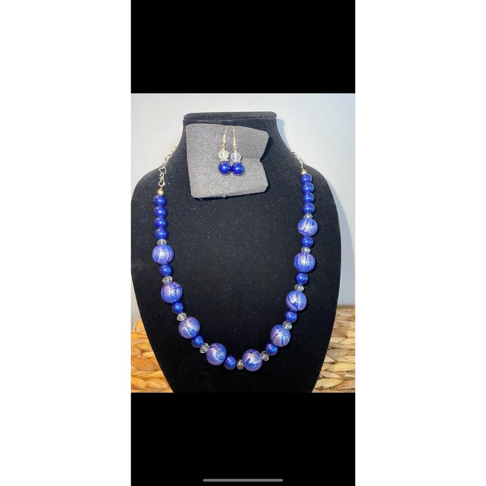 Necklace Graduated Blue Silver Lapis Inspired Beads Jewelry Set Jewelry Gift Set